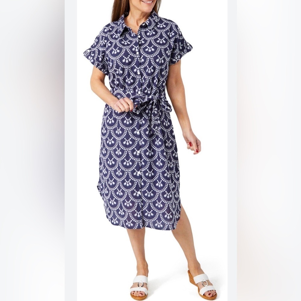 Fig & Flower Floral Embroidered Shirt Dress Tie Waist NWT Boho Spring XL